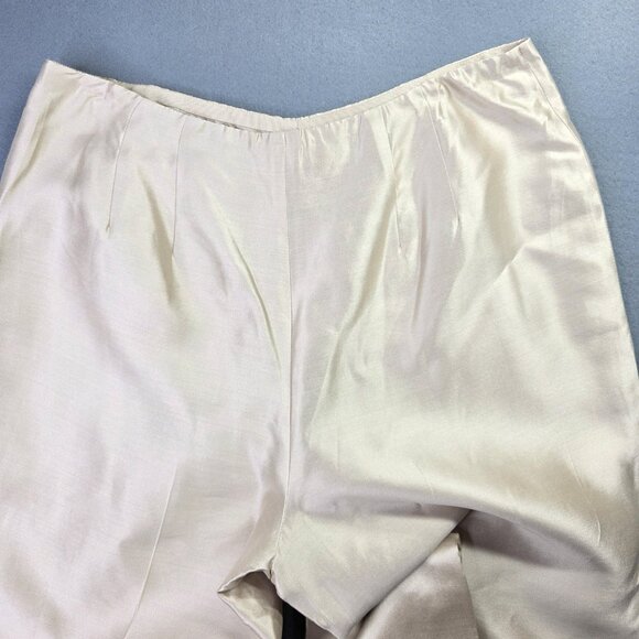 Talbots Pants Women 14 Beige Pure Silk Lined Side Zip Dress Slack Taper Leg Chic - Picture 6 of 12